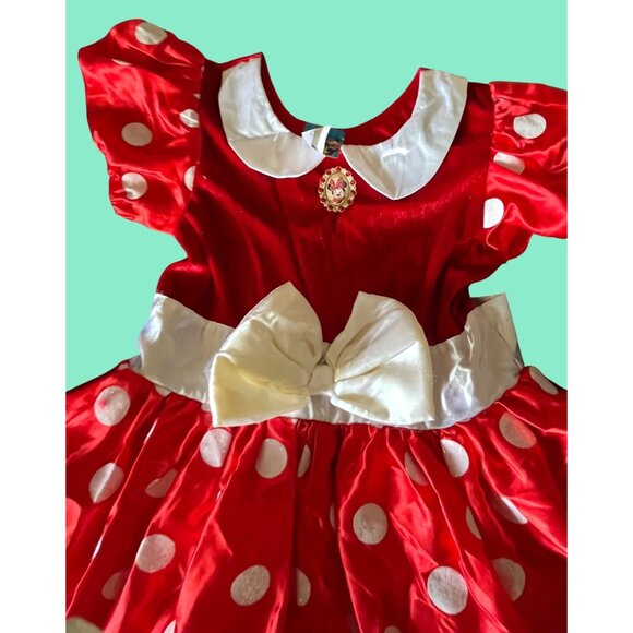Vtg Disney Minnie Mouse Red & White Polka Dot Dress With Bow & Brooch Costume - Picture 3 of 7